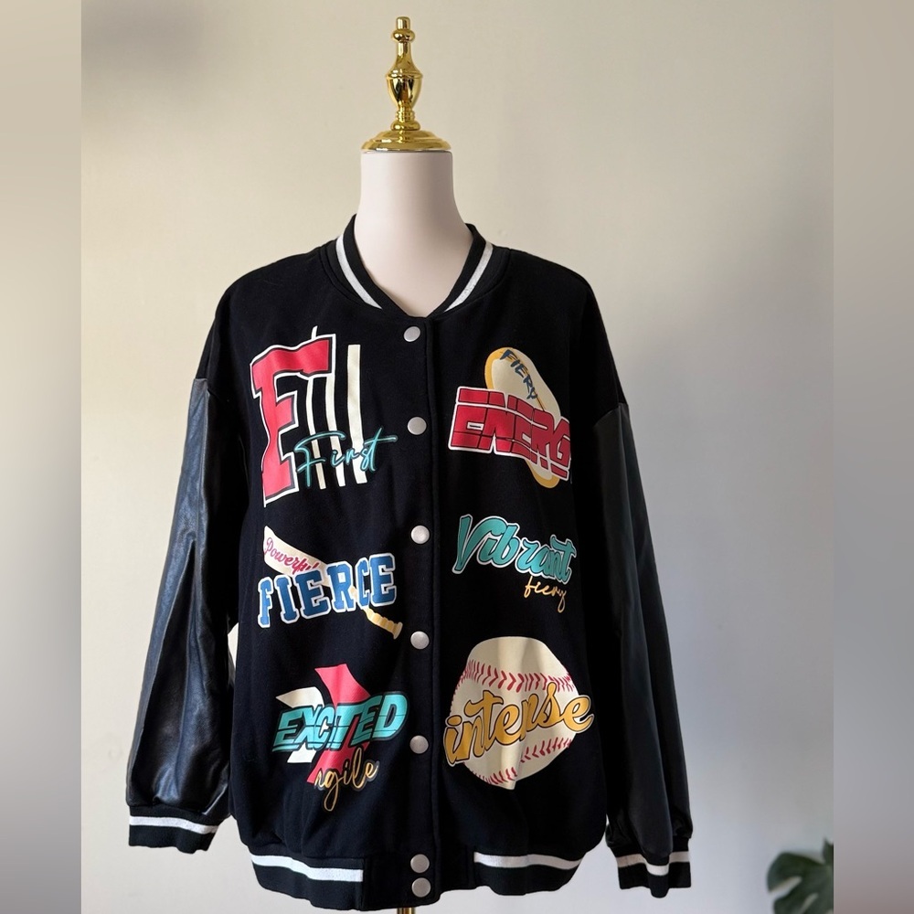 PU Leather Baseball Bomber Jacket